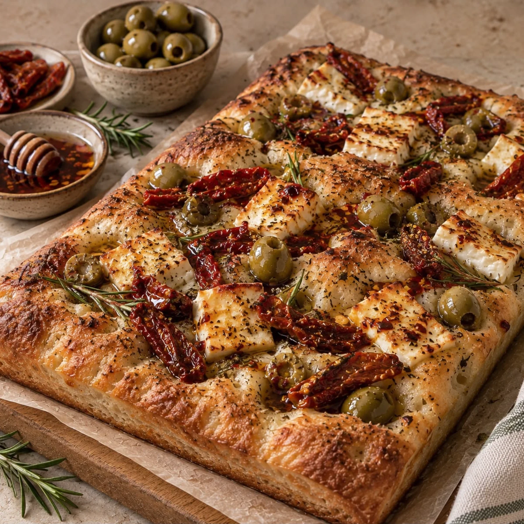 Spicy honey halloumi focaccia